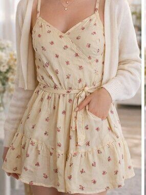 Hollister Yellow Floral Romper Womens Size Small Tie Waist NWT Spring Brunch NWT